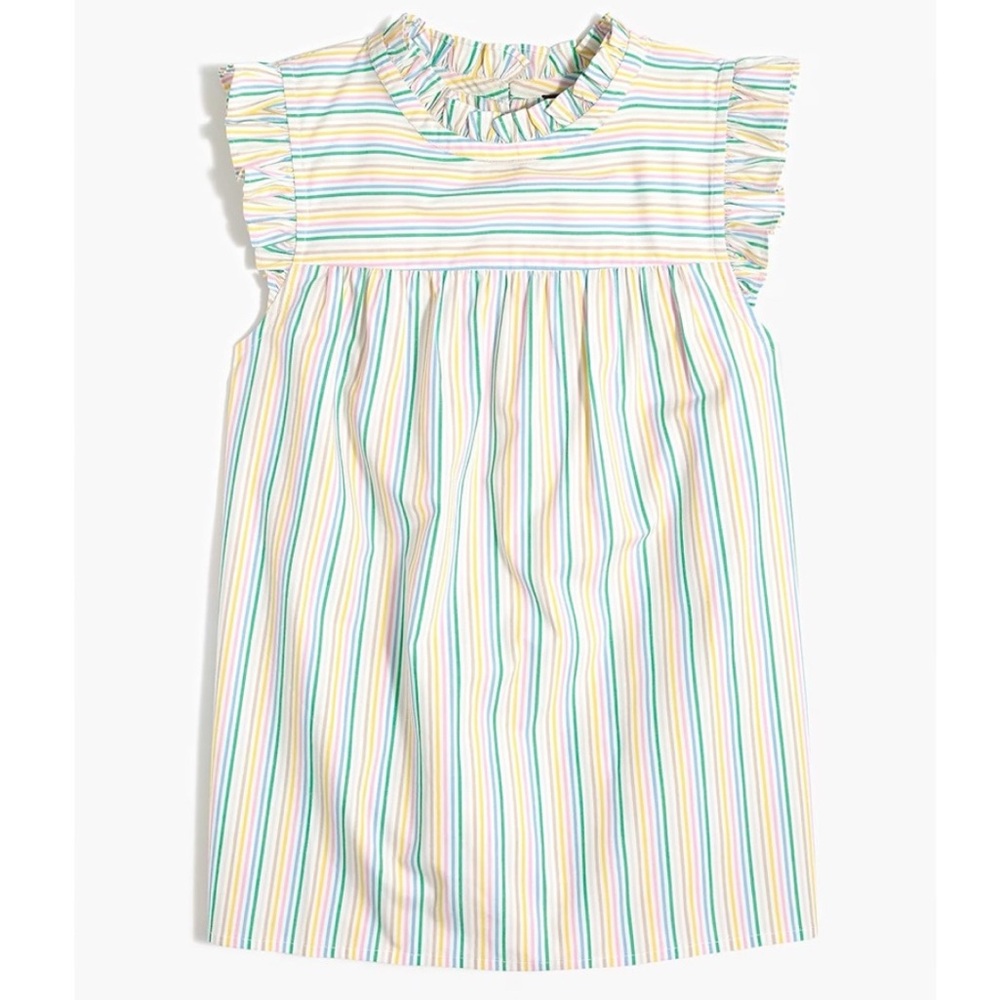 J. Crew Rainbow Stripe Ruffleneck Shirred Cotton Poplin Top